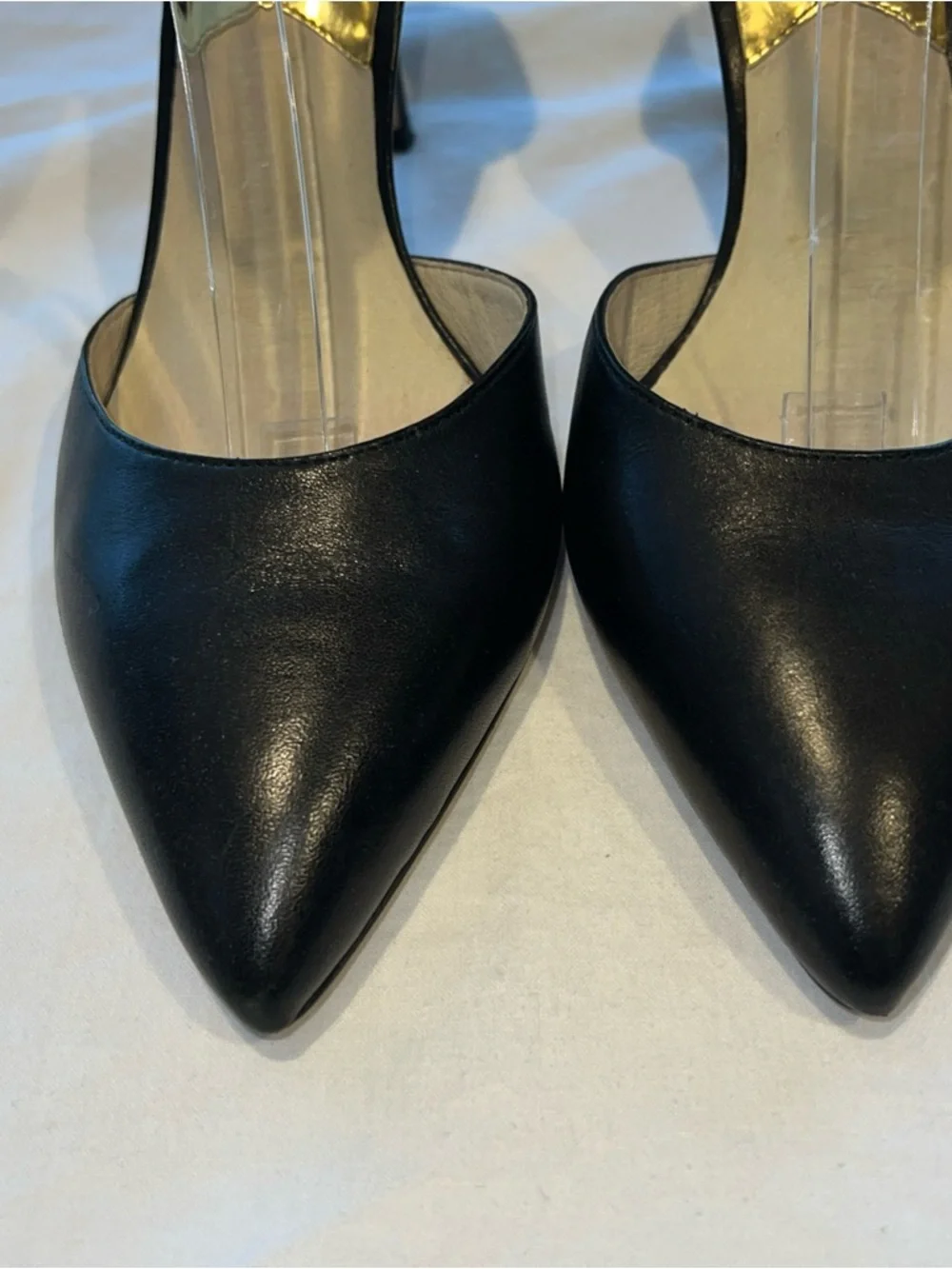 Michael Kors Womens Black Leather Ankle Strap Heels Shoes Sz 9.5M Zipper Gold - Picture 2 of 15